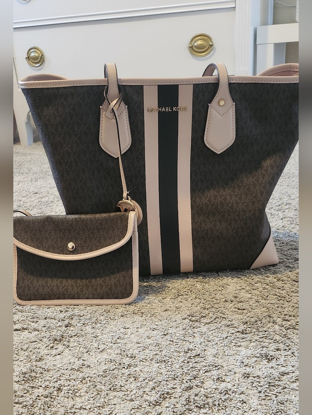 Michael Kors Eva Large Logo Stripe Tote Bag